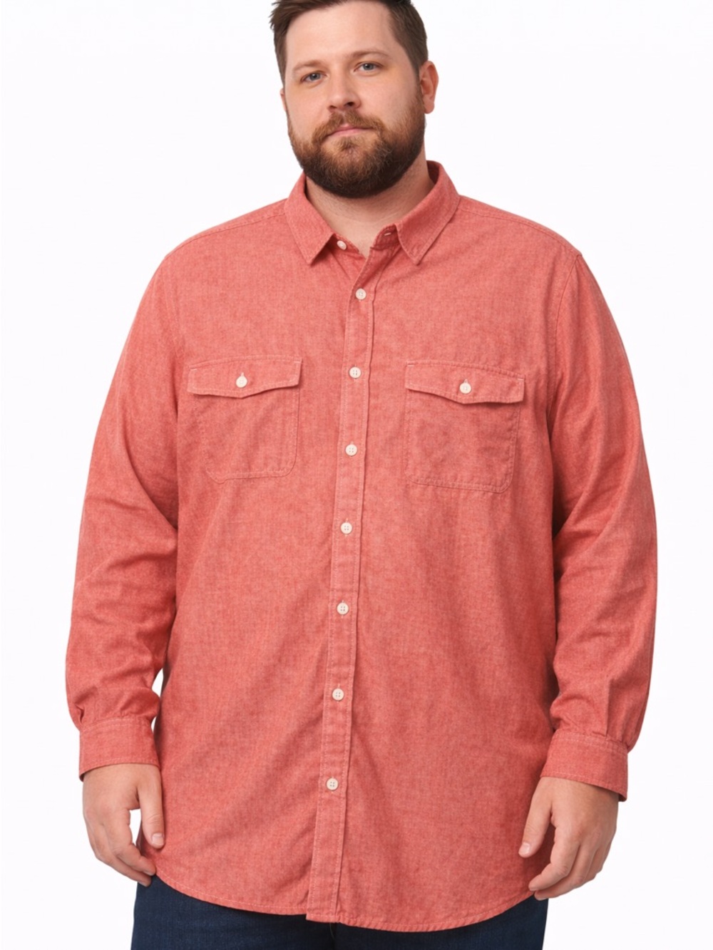 Old Navy Red Chambray Button Down Shirt Men XXL Cotton Casual Workwear